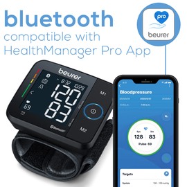 Beurer BC54 Wrist Blood Pressure Monitor with Bluetooth, Irregular Heartbeat Detector, Risk Indicator, Accurate Large Display, and Travel Case, Wrist Cuff up to 120 Memory Sets