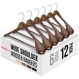 HOUSE DAY Wide Shoulder Wooden Hangers 12 Pack, Wood Suit Hangers for Men with Non Slip Pants Bar, Smooth Finish Solid Wood Coat Hangers for Jacket, Pants, Dress, Heavy Clothes Hangers (Walnut)