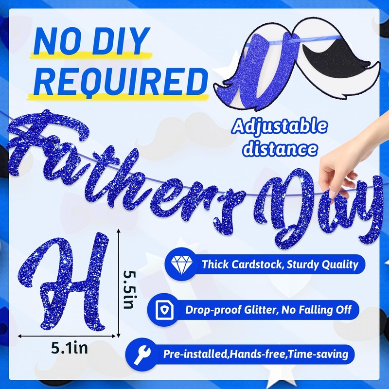 4PCS Pre-Strung Happy Fathers Day Banner, Father’s Day Decorations Include