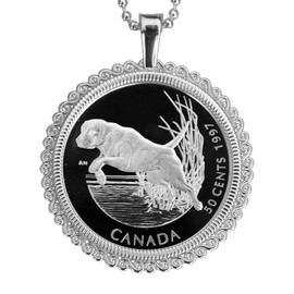 1997 Canada Discovering Nature 50 Cents Proof-like BU Uncirculated Sterling Silver Coin Solid 925 Sterling Silver Necklace NEW - Labrador Retriever Dog