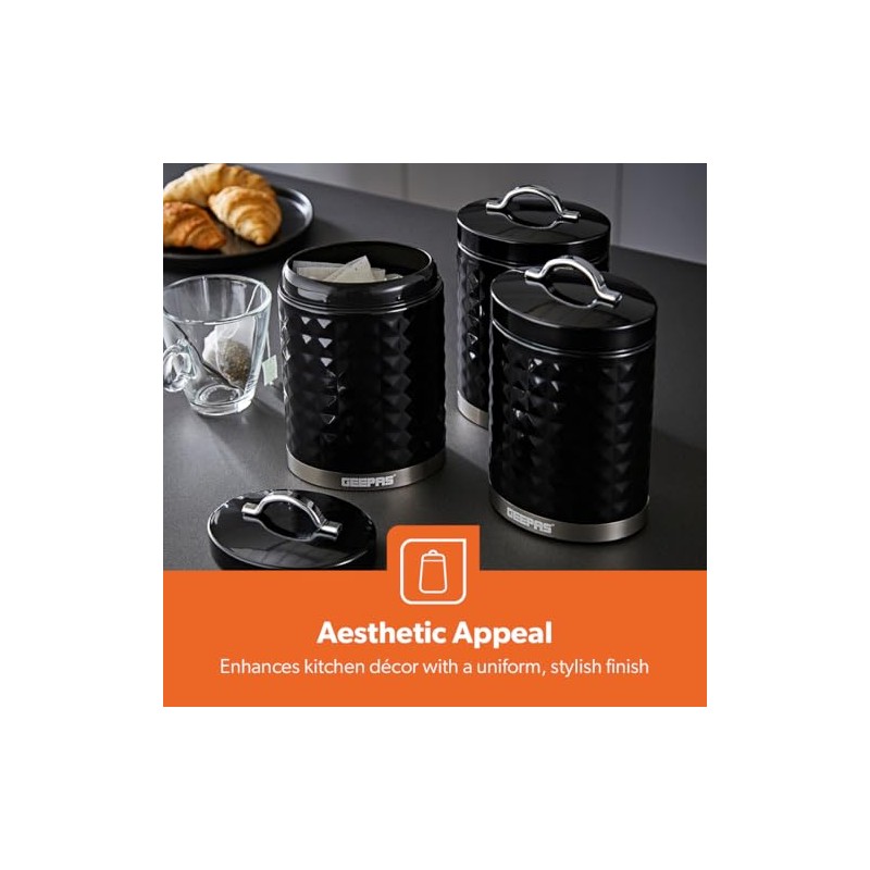 GEEPAS Argyle 3-Piece Tea Coffee Sugar Canisters Set | 1.3L