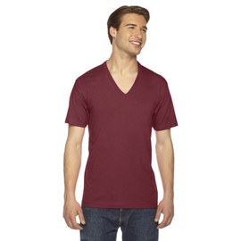 American Apparel Unisex Fine Jersey Short Sleeve V-Neck, Cranberry, X-Small