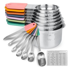 Smithcraft Magnetic Measuring Cups & Spoons Set 14, Stainless Steel Measuring Cups & Spoons Set, Metal Measuring Cups & Spoons Set, Heavy Duty Measuring Cups Spoons &Leveler for Cooking&Baking, Color