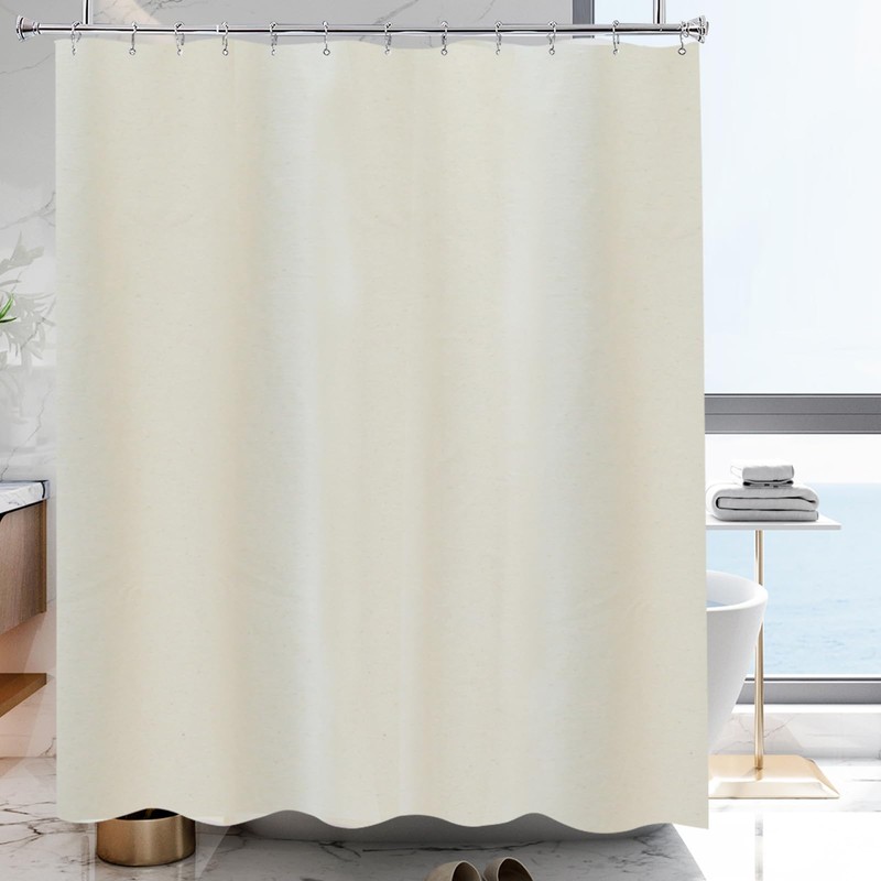 YISURE Beige Cotton Shower Curtain 72x84 Inch, Natural Extra Long