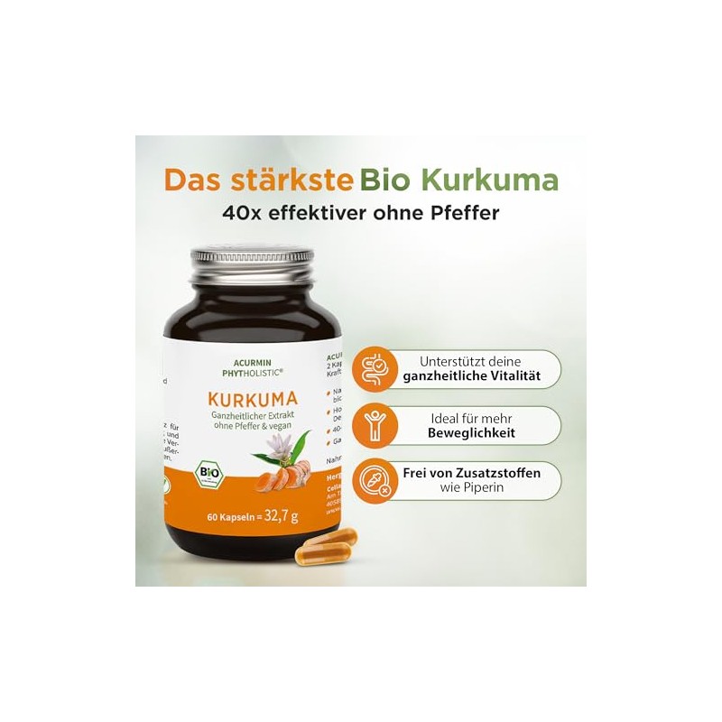 Organic Turmeric Capsules – 40 times Organic Availability without Pepper