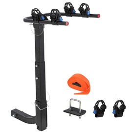 2-Bike Hitch-Mounted Bike Rack, Foldable Steel Frame Bicycle Car Rack with Anti-Rattle Hitch Tightener and Tie Straps, Bike Carrier Rack Hitch for SUVs, Trucks and More