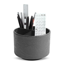 Haecsfl Round Leather Art Supply Organizer,Remote Control Holder,360-degree Rotating Pen Organizer with 4 Compartments(1-Butterfly Black)