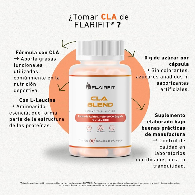 Flairfit® Suplemento En Cápsulas, Formulación Premium, CLA Blend Ácido Linoleico
