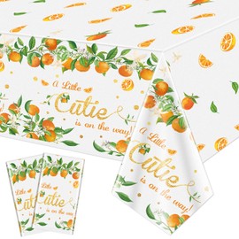 2 Pack Little Cutie Party Tablecloths, A Little Cutie is on the Way Tablecloths, 51x87'' Plastic Disposable Rectangle Table Cover for Little Cutie Birthday Party Tangerine Baby Shower Party Decor