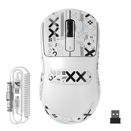 ATTACK SHARK X3MAX Esports Wireless Gaming Mouse,PixArt PAW3950 Gaming Sensor,Up to 42K DPI,100 Million Micro,49g Lightweight Tri-Mode(BT5.2/2.4Ghz/Wired) Mice with Coiled Cable-White&Tape