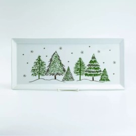 Grace's Teaware Grace China Pine Trees and Gold Snow 14in Rectangular Trays Set Of 2