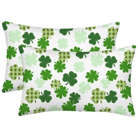 Wsunsal St Patricks Day Throw Pillow Cover 12x20 Inch Set of 2 Buffalo Plaid Pillow Cover St. Patrick's Day Shamrock Clover Decorative Lumbar Cushion Cover for Home Couch Sofa Bedding Decor