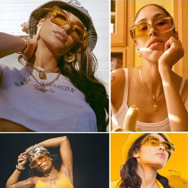 DQbhzh Trendy Y2K Rectangle Sunglasses for Women Men Retro Vintage 90s Chunky Thick Frame Small Square Sun Glasses UV400 Protection Shades Yellow