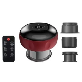 PUPILGO Electric Cupping Massage Device with Remote Control, 3 Attachments, Digital Display, Red and Black