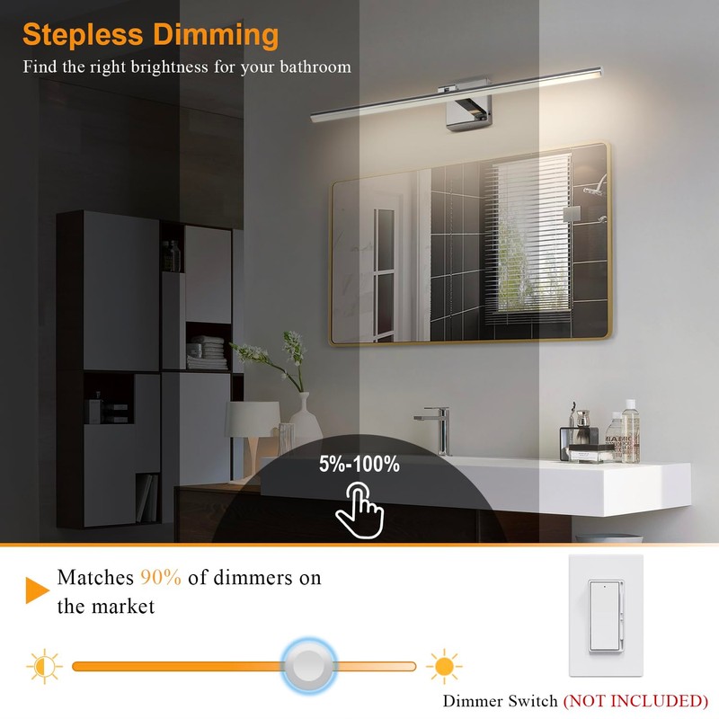 BrkNit 32 Inch LED Bathroom Vanity Light (3000K/4000K/6000K, Dimmable), Chrome
