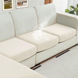 NAISI Waterproof Couch Cushion Covers Thick Velvet Fabric Washable Sofa Slipcovers 3 Pieces Individual Sectional Couch Covers with Elastic Bottom(3 Pcs for 3-Seat or Backrest,Ivory White)