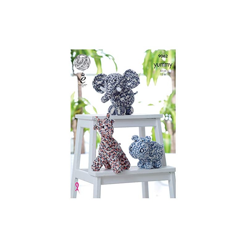 King Cole Giraffe, Hippo & Elephant Cuddly Toys Knitting Pattern