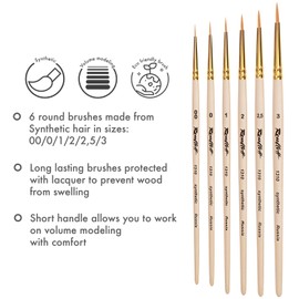 Roubloff - (6er Pack) Profi Künstler Pinsel Set mit Syntetischen Haar | 6 x Feine Runde Pinsel | in den Größen: 00/0 / 1/2 ...