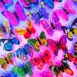 xlehoely 36 PCS LED Butterfly Decorations Night Light,3D Butterfly Sticker Wall Lights,3D Butterfly Wall Decor,Colorful Butterfly Light Wall Sticker for Bedroom Garden Party Wedding Living Room