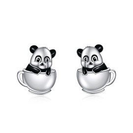 YFN Panda Earrings Sterling Silver Panda Stud Earrings Panda Jewellery for Women Girls Panda Gifts for Panda Lovers, Sterling Silver, No Gemstone