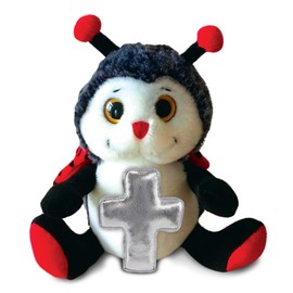 DolliBu Super Soft Sitting Ladybug Stuffed Animal with Silver Cross Plush - Religious Baptism Gifts for Boys, Girls, Dedication Christening Gifts Plush Prayer Toy Healing Teddy Bear - 9 Inches