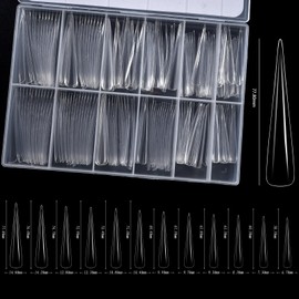 KADS 180Pcs Super Extre Long Nail Tips Clear False Nails Stiletto Acrylic Nail Tips - 12 Sizes Full & Half Cover, DIY Manicure Nail Extensions for Professional & Home Use (2)