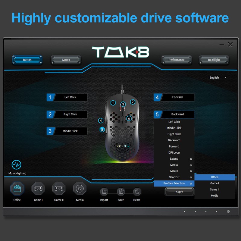 Dierya ×TMKB M1SE Gaming Mouse with 12800 DPI Optical Sensor,