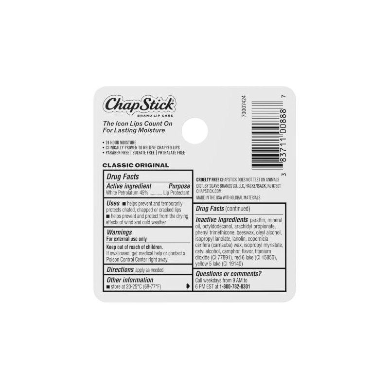ChapStick Regular Skin Protectant Flavored Lip Balm Tube, 12 Count