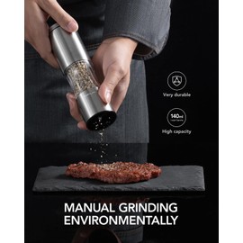 FORLIM Salt and Pepper Grinder Set with Dust Cover, Manual Pepper Mill with Adjustable Coarseness, Brushed Stainless Steel, Ceramic grinding core, 4.7oz Large Capacity, Spice Grinder (Set/Silver)