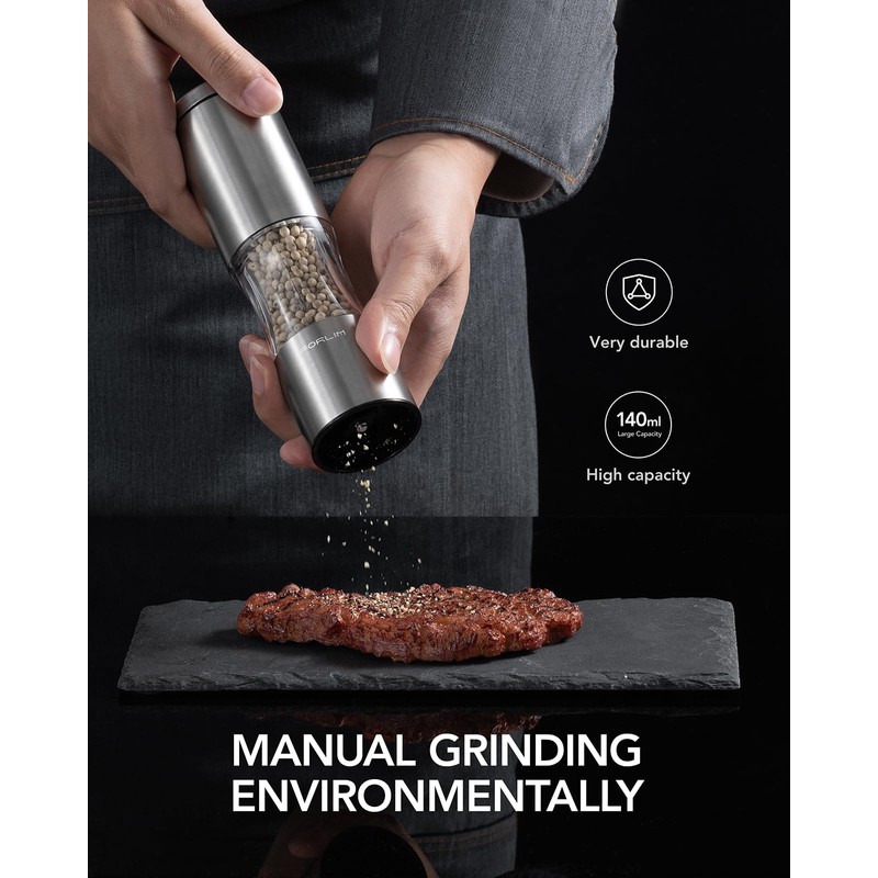 FORLIM Salt and Pepper Grinder Set with Dust Cover, Manual
