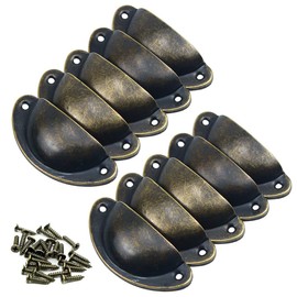 Pack of 10 Shell Handles, Antique Furniture Knobs, Drawer Handles, Chest of Drawers, Vintage Knobs for Cupboard, Drawer, Kitchen, Cabinet, Small, 82 x 35 mm, Antique Brass