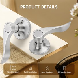 Moquin Wave Design Passage Door Lever Without Keys and Lock, Reversible Door Handle for Right/Left Side Closet/Hallway Door Lock in Satin Nickel Finish