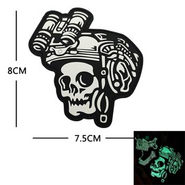2 PCS AliPlus Skull Night Vision Goggles Patches Luminous Glow in The Dark PVC Patch Tactical Morale Patch Applique Fastener Hook and Loop(05)