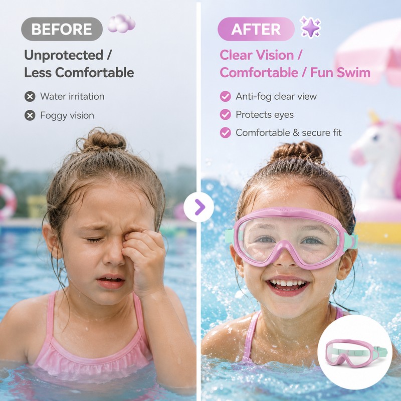 Kids Anti-Fog Swimming Goggles for Pool & Beach – Wide-View