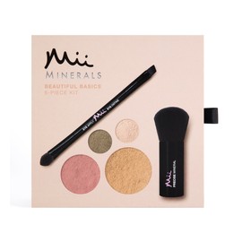 Mii Cosmetics | 100% Mineral Beautiful Basics Foundation, Eyeshadow, Blush & Brush Set | Highly Pigmented Colour, Suitable for All Skin Types, Great for Sensitive Skin | Honey 06