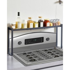 VEVOR Over the Stove Shelf, Adjustable 27-33Inch Spice Organizer, 4 Level Expandable Height Spice Rack for Kitchen Stove Top, Spice Organizer, Countertop Seasoning Organizer Storage Solution, Black