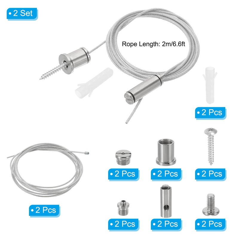 PATIKIL Ceiling Hanging Wire Cable Kit, 2m/6.6ft 2 Set Adjustable