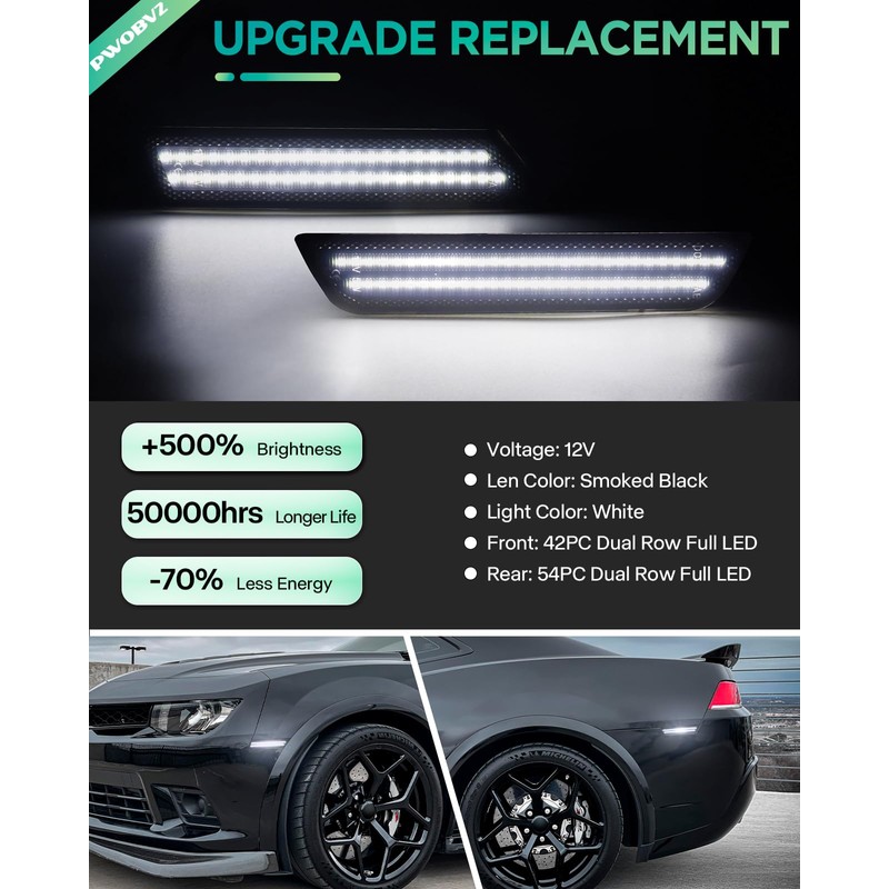 PWOBVZ LED Side Marker Lights for Chevy Camaro 2010-2015, 5th