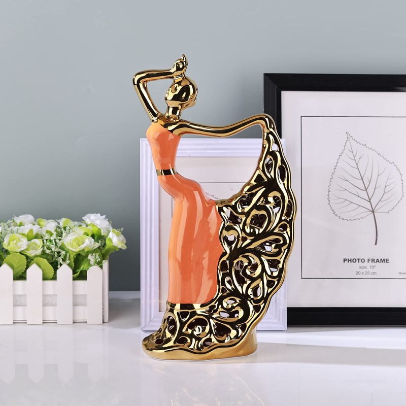 DOVDOV Abstract Ceramic Dancer Decorations, Orange and Gold Home Living