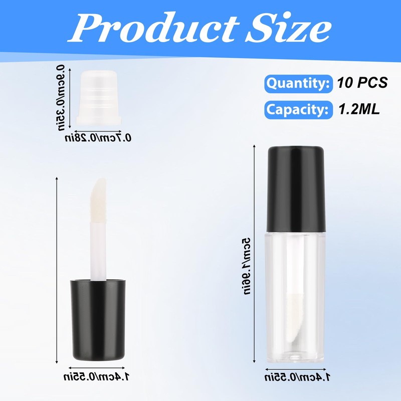 JJUNW 10pcs Empty Lip Gloss Tubes, 1.2ml Mini Refillable Cosmetic