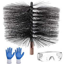 6 Inch Chimney Cleaning Brush Kit with Standard 1/4" NPT End Fitting, Pletpet Chimney Cleaning Sweep for Drill Kit with Goggles and Gloves for Cleaning Chimney Hearth Fireplace