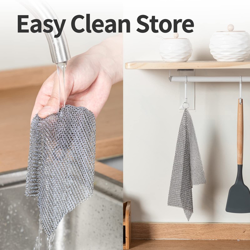 Cast Iron Cleaner 8 * 8" Upgraded Stainless Steel Chainmail