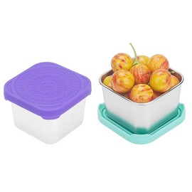 Stainless Steel Condiment Cup Dipping Sauce Cups Container, 2Pcs Square Small Stainless Steel Snack Containers with Lids,Salad Dressing Container Small Condiment Containers with Lids (Purple+Blue)