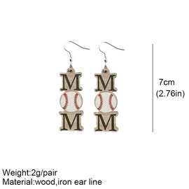 Mom Sports Themed Earrings Baseball Softball Basketball Wooden Dangle Drop Earrings Mother's Day Gift for Women-Baseball