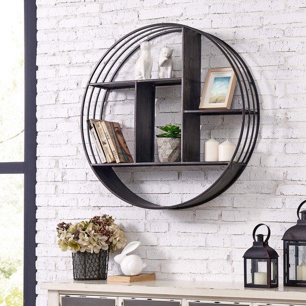 FirsTime & Co. Dark Silver Brody Wall Shelf, Round 3 Tier Wall Mounted Floating Shelf for Bathroom, Bedroom, Living Room Decor, Metal, Industrial, 27.5 inches