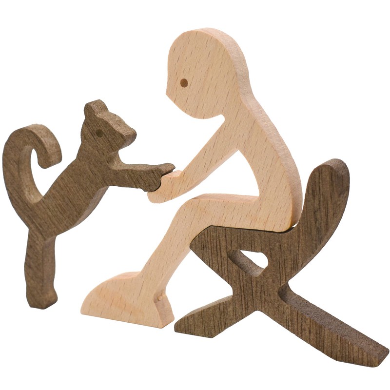 Enkrio Cat Figurine Wooden Sculpture Object Nordic Interior Wood Decoration