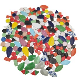 500g Random Ceramic Mosaic Tiles, DIY Creative Ceramic Mosaic Tiles for Craft Plates, Flower Pots, Vases, Cups, Mosaic Making, Accessories (9 Shapes, Mixed Colors)
