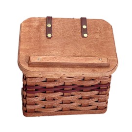 Amish Recipe Box Basket Leather Hinged Lid Solid Oak Construction by Amish Baskets and Beyond (Wine)