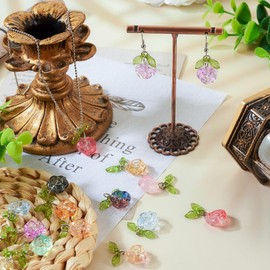 Beadthoven 28pcs Crystal Glass Rose Flower Charms 14 Colors Glass Flower Pendants Mini Rose Dangle Charms Jewelry Making Findings for DIY Earrings Bracelets Necklaces Women