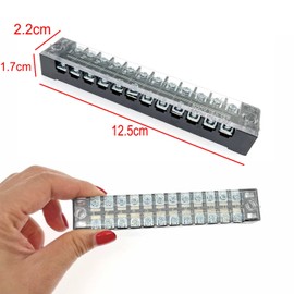 JZK 5x 600V 15A 12-Pin Double Row Screw Barrier Terminal and 400V 15A 12-Pin Pre-Insulated Terminal Block Red Black Model Train Power Distribution